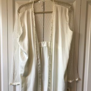 Flora Nikrooz charmeuse robe with lace sleeves